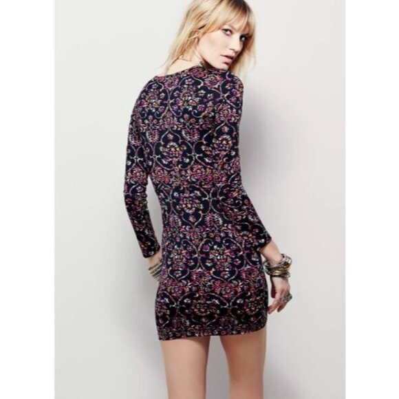 Free People Printed Knit Long Sleeve Dress Medium - Picture 2 of 11